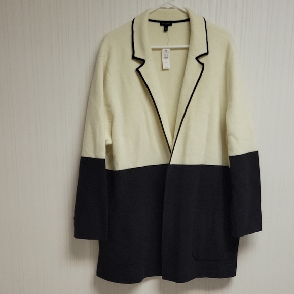 Talbots Black and Cream Open Front  Sweater Jacket 3X New With Tags - Picture 2 of 7